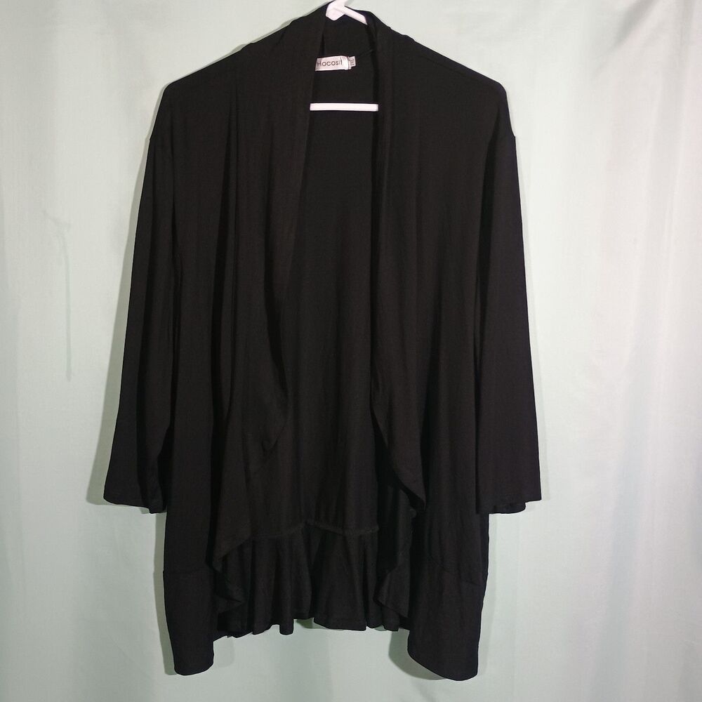Women’s Black Open Front Cardigan – Lightweight Draped Layering Jacket